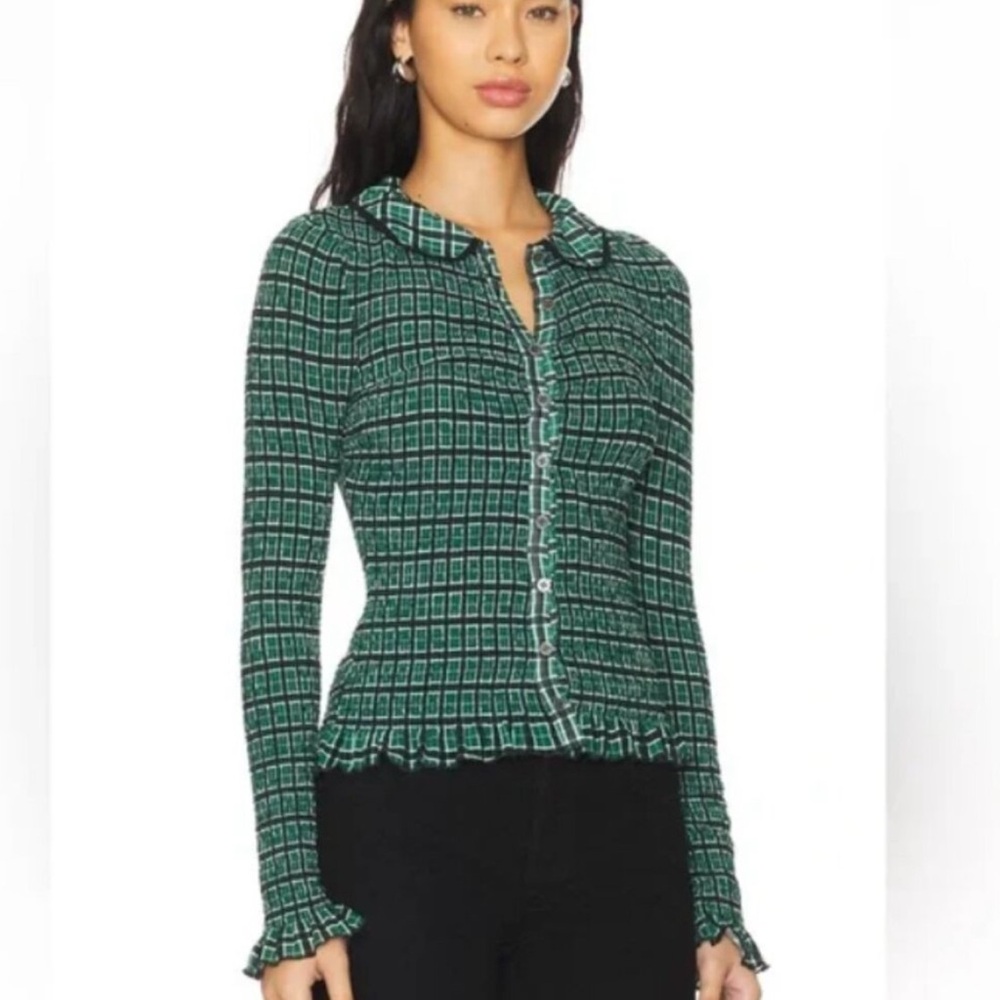 NWOT FREE PEOPLE CAUGHT IN A FEELING CARDIGAN SHIRT Green PLAID SZ SMALL